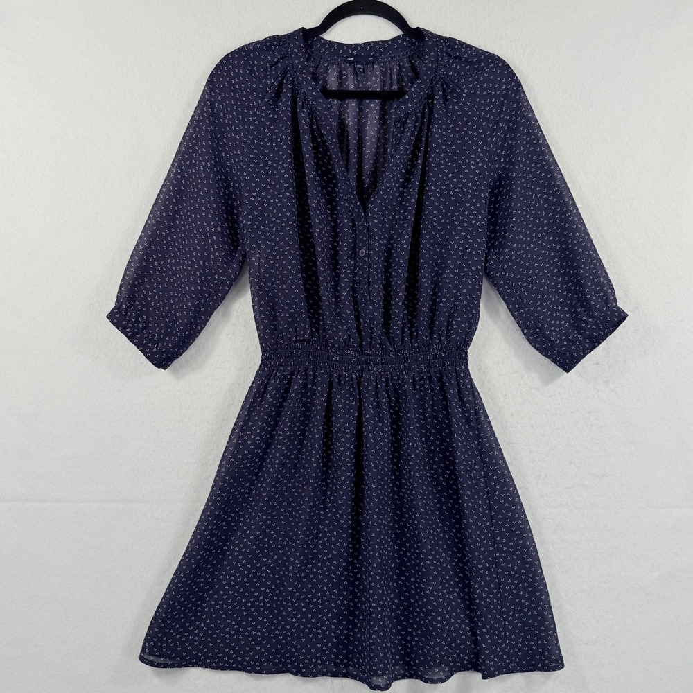 Gap Fit & Flare Dress Womens XS Blue Printed Chiffon Cottagecore Classic Sheer